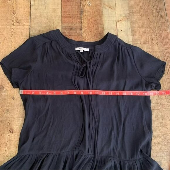 RO & DE womens lightweight v-neck high low tunic with ruffle bottom in navy -S - Picture 2 of 8